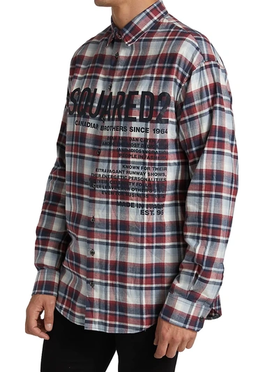 Shop Dsquared2 Logo Print Flannel Shirt In Red