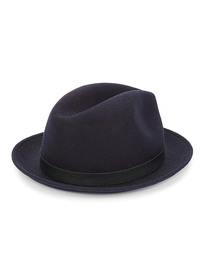 Shop Saks Fifth Avenue Collection Banded Wool Fedora In Navy