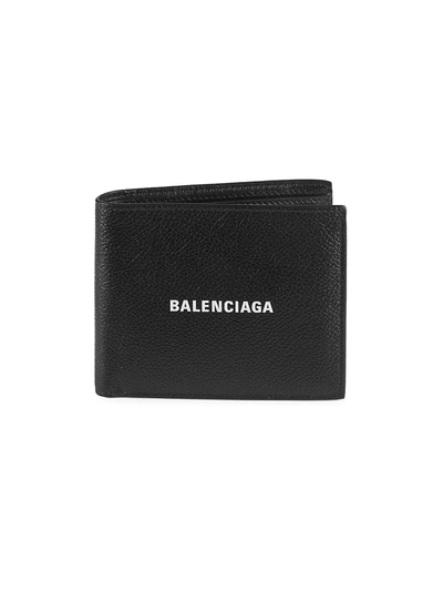 Shop Balenciaga Men's Leather Logo Bifold Wallet In Black