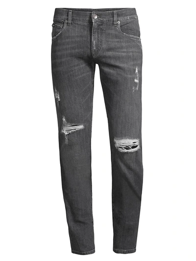 Shop Dolce & Gabbana Distressed Stretch Skinny Jeans In Grey