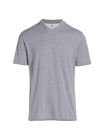 Shop Brunello Cucinelli Men's Cotton V-neck T-shirt In Grey
