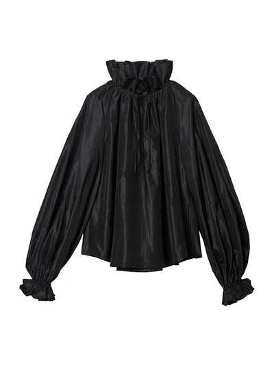 Shop Carolina Herrera Ruffled Silk Poet Blouse In Black
