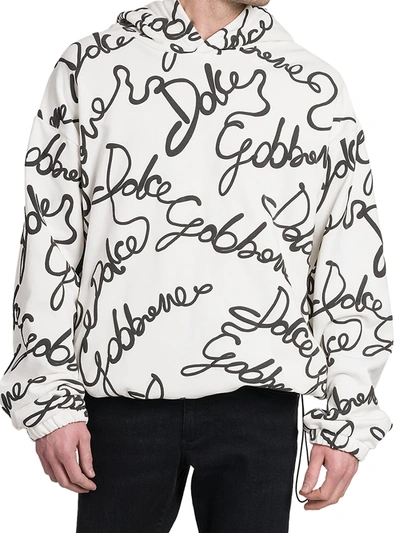 Shop Dolce & Gabbana Men's Script Logo-print Hoodie In White