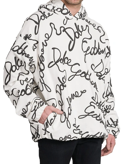Shop Dolce & Gabbana Men's Script Logo-print Hoodie In White