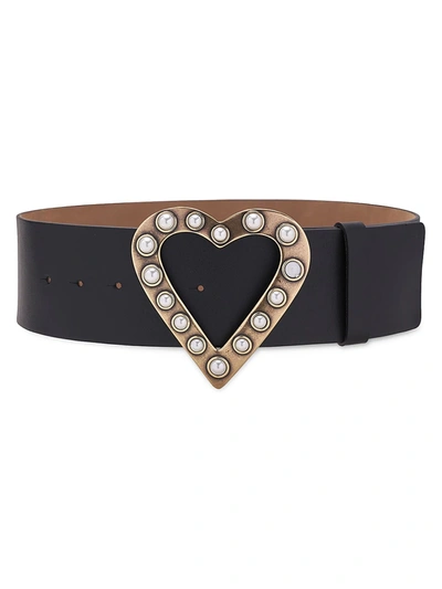 Shop Carolina Herrera Pearl Stud Heart Buckle Belt In Gold Black