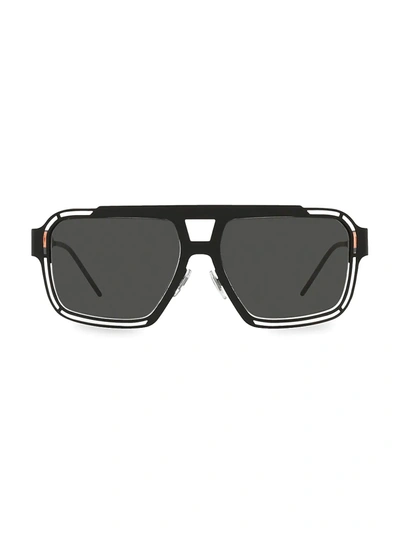 Shop Dolce & Gabbana Men's Metal Aviator Sunglasses In Solid Black
