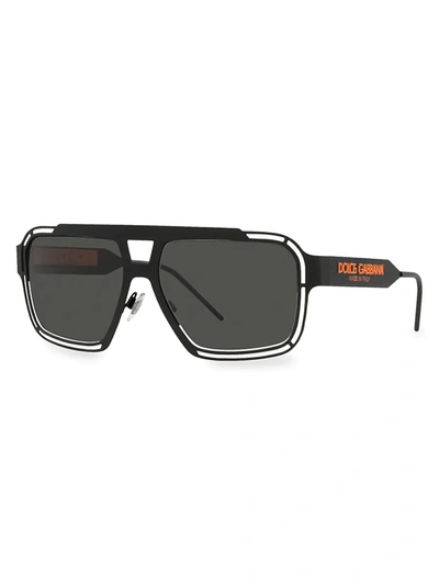 Shop Dolce & Gabbana Men's Metal Aviator Sunglasses In Solid Black