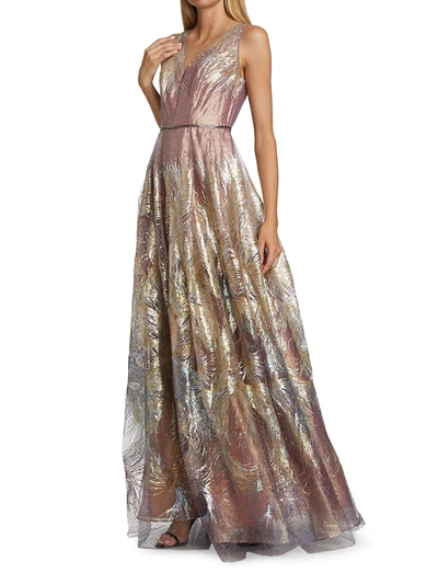Shop Rene Ruiz Collection Feather Jacquard Fit-&-flare Gown In Rose