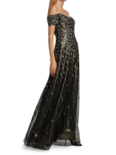 Shop Rene Ruiz Collection Women's Metallic Embellished Off-the-shoulder Gown In Black Gold