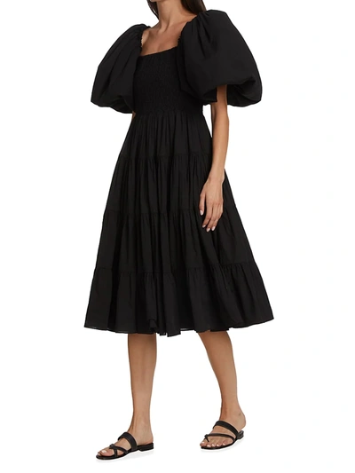Shop Aje Cherished Puffed Sleeve Midi Dress In Black