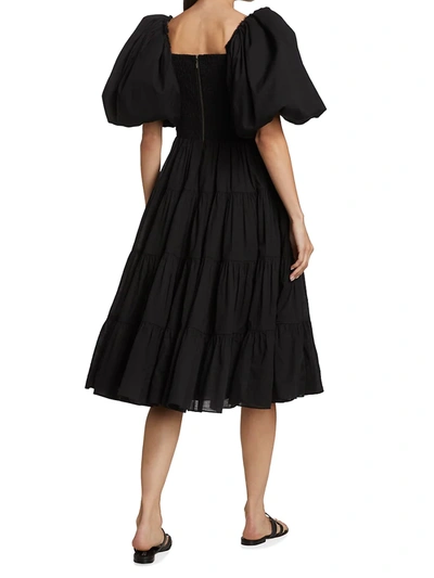 Shop Aje Cherished Puffed Sleeve Midi Dress In Black