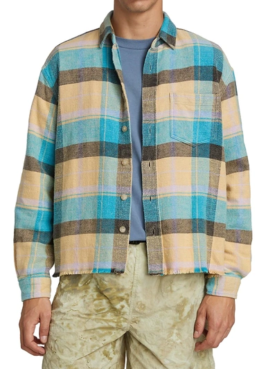 Shop John Elliott Oversized Plaid Button-down Shirt In Denim