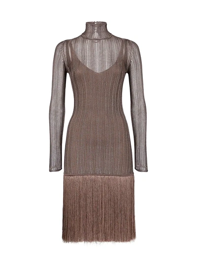 Shop Fendi Mesh & Fringe Dress In Taboo