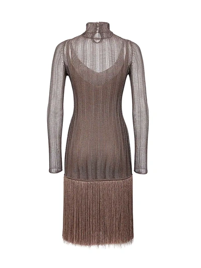 Shop Fendi Mesh & Fringe Dress In Taboo