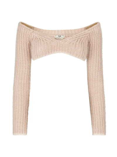 Shop Fendi Ribbed Mohair Crop Top In Promise