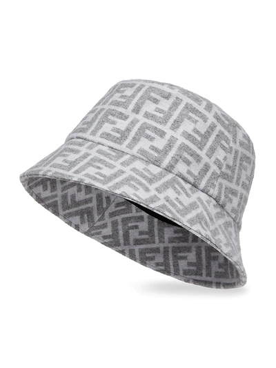 Shop Fendi Women's Logo-print Stretch Wool Bucket Hat In Grey