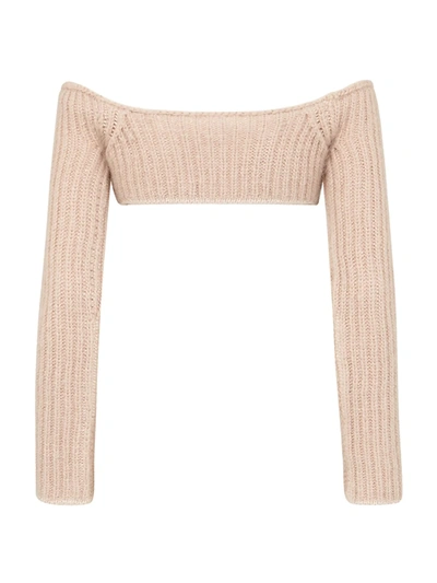 Shop Fendi Ribbed Mohair Crop Top In Promise