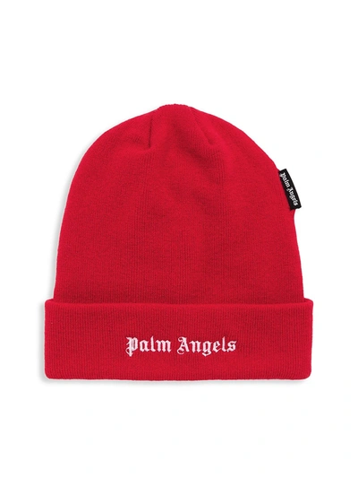 Shop Palm Angels Men's Embroidered Logo Beanie In Red