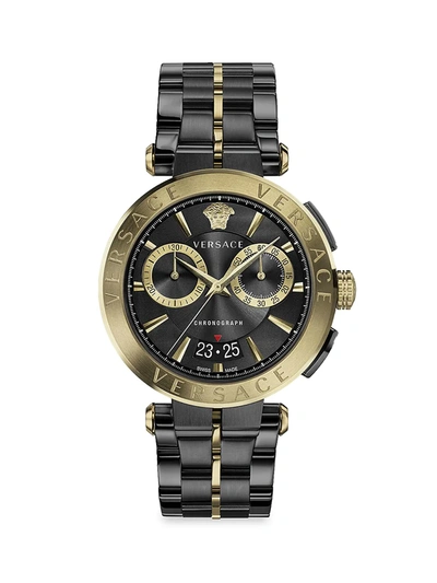 Shop Versace Men's Aion Chrono Two-tone Chronograph Bracelet Watch In Black