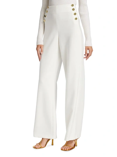 Shop Alice And Olivia Ray High-waisted Button Pants In Off White