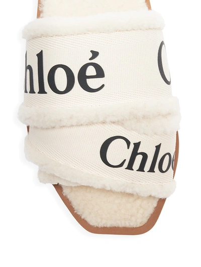 Shop Chloé Women's Woody Shearling-trim Flat Sandals In White
