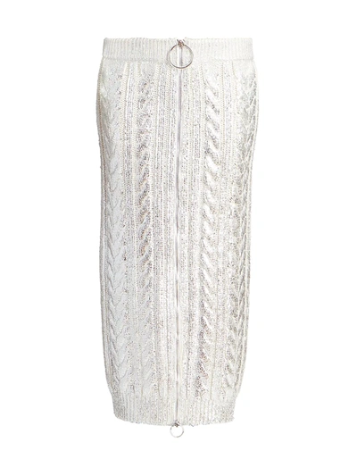 Shop Balmain Metallic Cable Knit Maxi-skirt In Antique Silver Multi