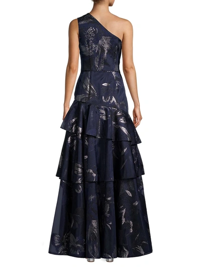 Shop Aidan Mattox Women's One-shoulder Tiered Ballgown In Navy Multi