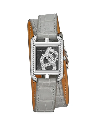 Shop Herm S Women's Cape Cod 31mm Chain D'ancre Stainless Steel, Diamond & Alligator Double-wrap Strap Watch In Grey