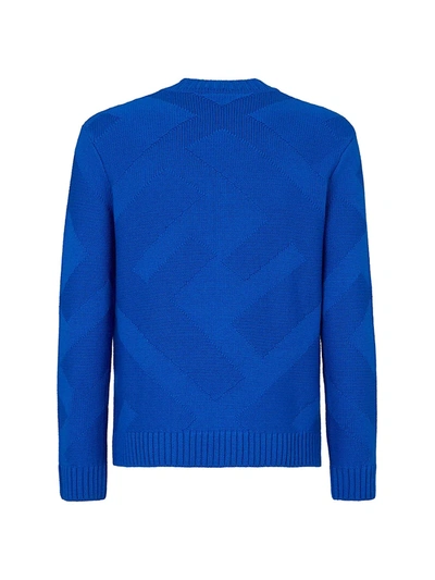 Shop Fendi Men's Wool Crewneck Pull-over Sweater In Sapphire