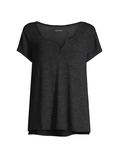 Shop Yummie Women's Slub-knit Lounge T-shirt In Black