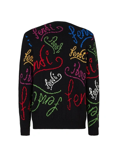 Shop Fendi Multicolor Embroidery Crewneck Sweater In Black