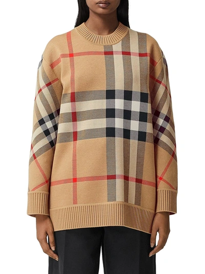 Burberry Archive Check Wool-blend Oversized Sweater In Beige | ModeSens