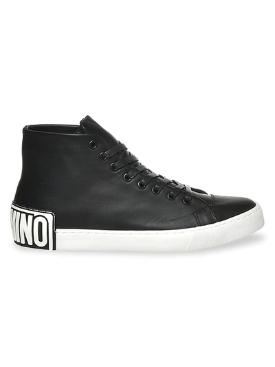 Shop Moschino Men's M. Logo Leather Sneakers In Nero