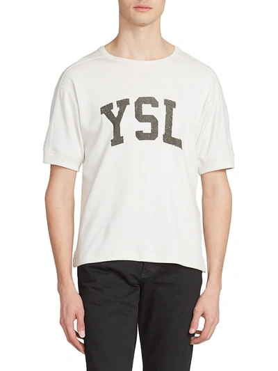 Saint Laurent Collegiate Logo T-shirt In Dirty Ecru Noir | ModeSens