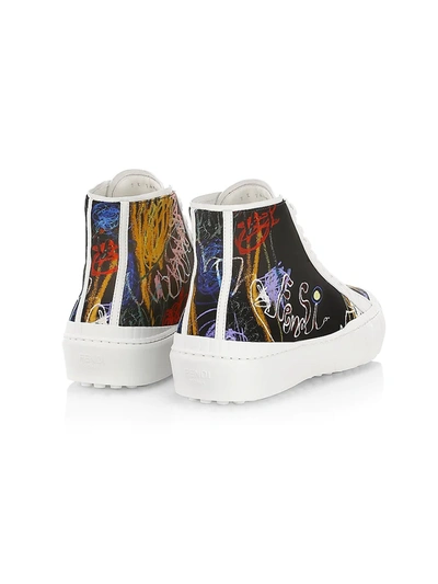 Shop Fendi Nylon Logo High-top Sneakers In Neutral