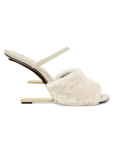 Shop Fendi First Shearling High-heel Sandals In Milk
