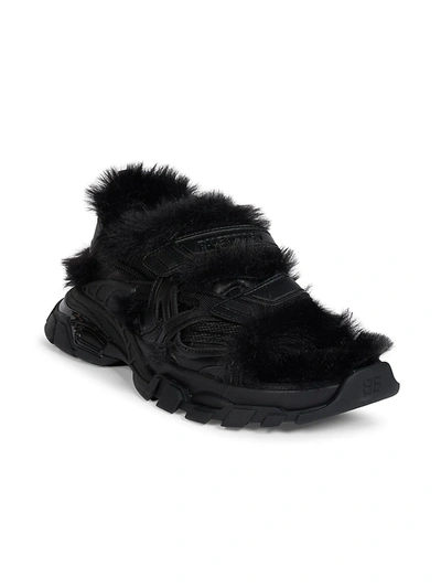 Shop Balenciaga Sporty Faux Shearling Sandals In Black