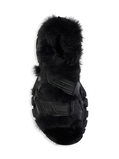 Shop Balenciaga Sporty Faux Shearling Sandals In Black