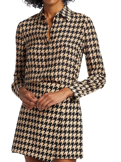 Shop Alice And Olivia Willa Houndstooth Shirt In Almond Black