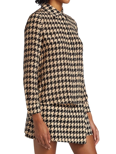 Shop Alice And Olivia Willa Houndstooth Shirt In Almond Black
