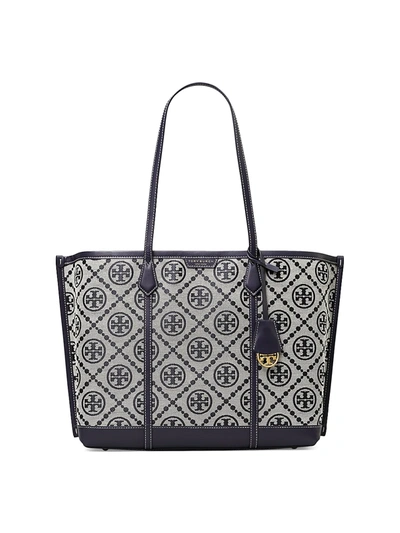 Shop Tory Burch Women's Perry T Monogram Jacquard Triple-compartment Tote In Tory Navy