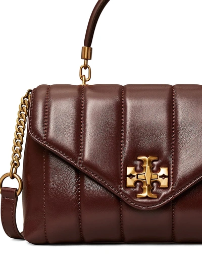 Shop Tory Burch Small Kira Leather Top Handle Satchel In Tempranillo