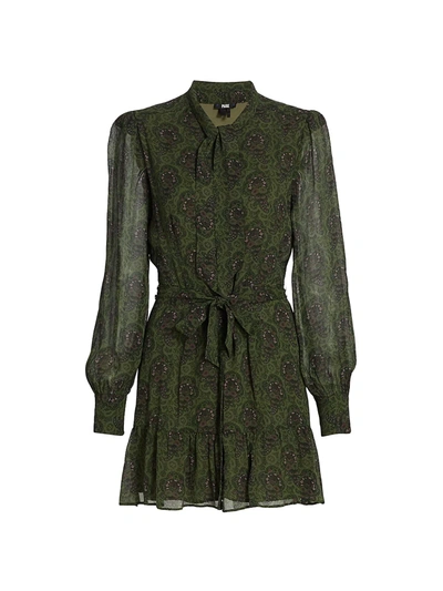 Shop Paige Vittoria Paisley Silk Mini Dress In Army Green Multi