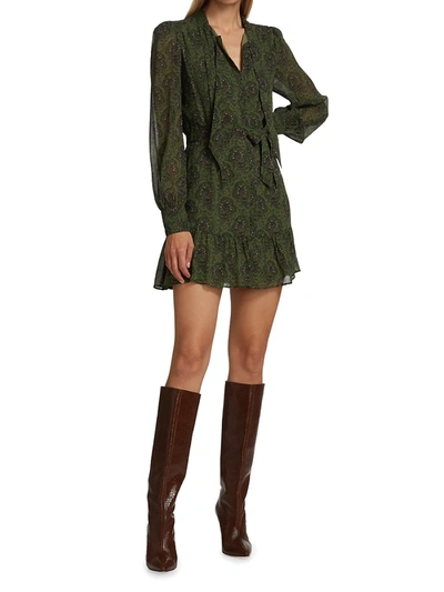 Shop Paige Vittoria Paisley Silk Mini Dress In Army Green Multi