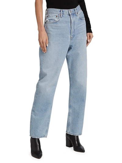 Shop Agolde Women's 90's High-rise Straight-leg Jeans In Snapshot Light Indigo