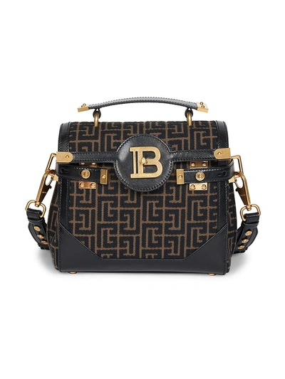 Shop Balmain Bbuzz 23-monogram Jacquard Crossbody Bag In Noir Khaki