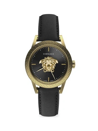 Shop Versace Palazzo Empire Goldtone & Leather Strap Watch