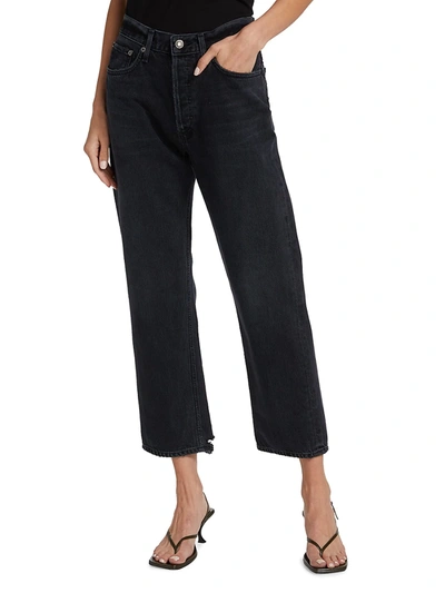 Shop Agolde Lana Cropped Mid-rise Jeans In Black