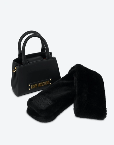 Shop Love Moschino Furry Scarf Hand Bag In Black
