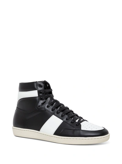 Shop Saint Laurent Signature Court Sneakers In White And Black Leather In White/black